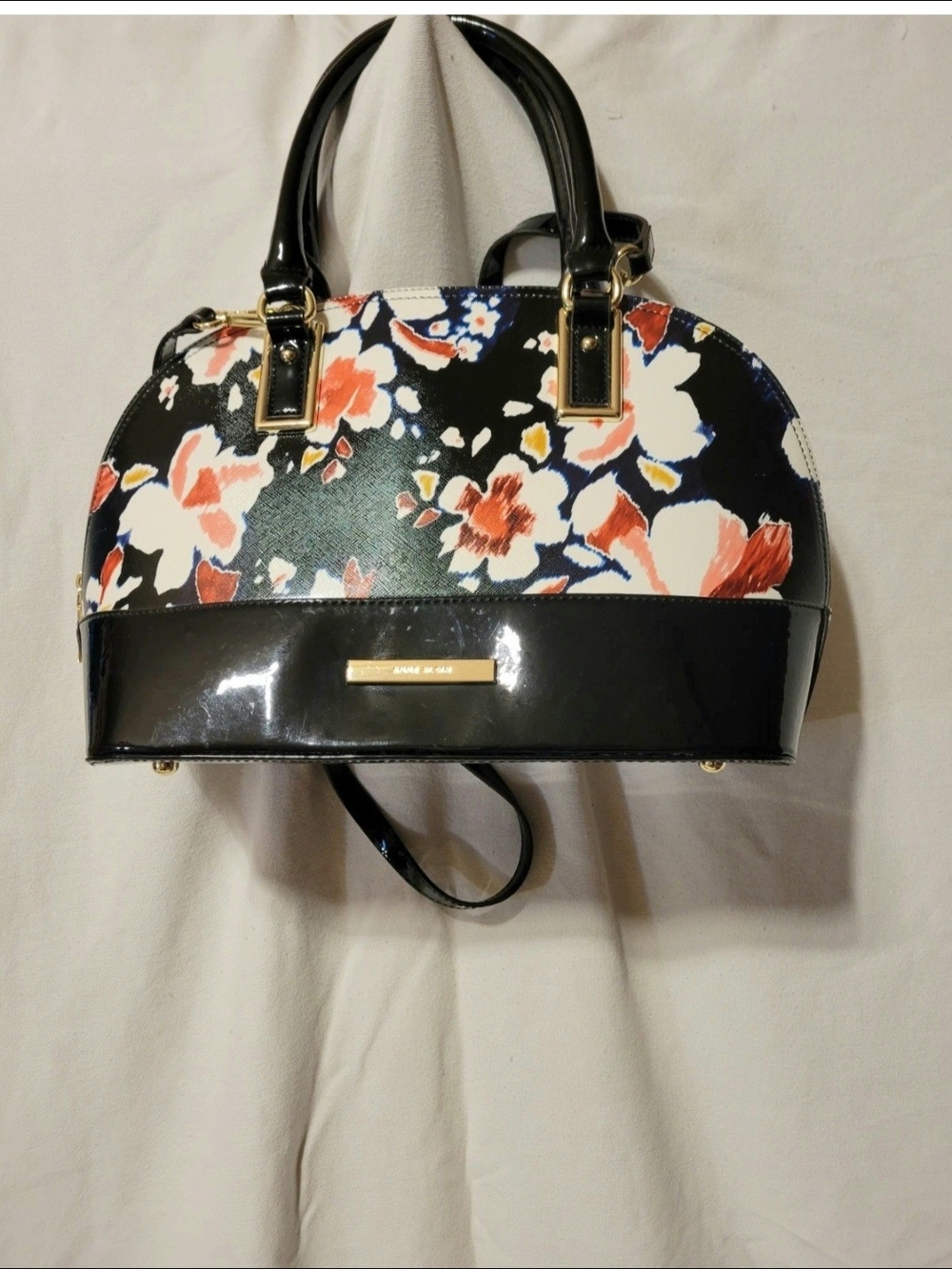 Anne Klein Black Floral Dome Satchel Or Crossbody